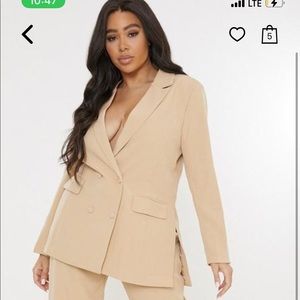 Plus size beige Co ord tailored cigarette trouser & blazer